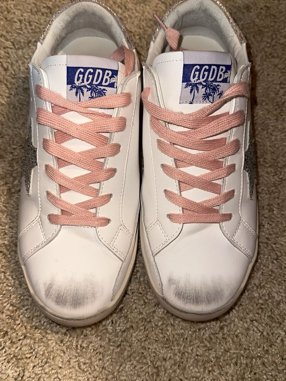 Golden Goose White Sneakers with Pink Laces